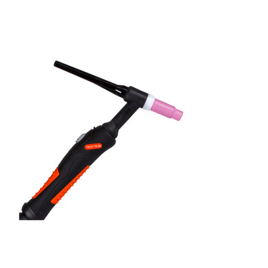 Горелка TIG Сварог TECH TS 26, 3/8G, 2-pin, 8 м. Заводские фотографии показывают головку и разъёмы. Сопло, цанга и держатель цанги на изображении служат для демонстрации; в поставку не входят.